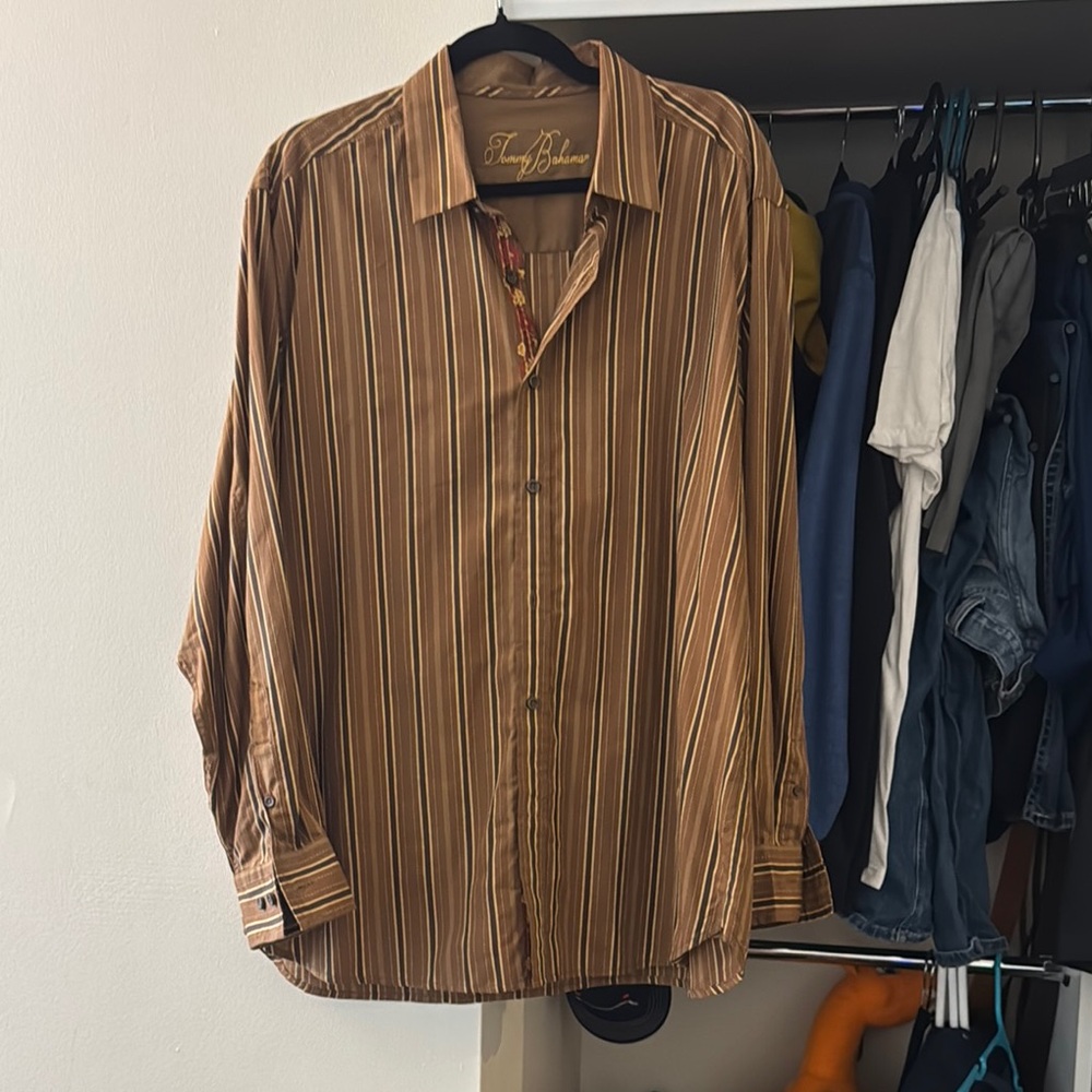 Tommy Bahama Men's Brown Striped Button-Down Shirt